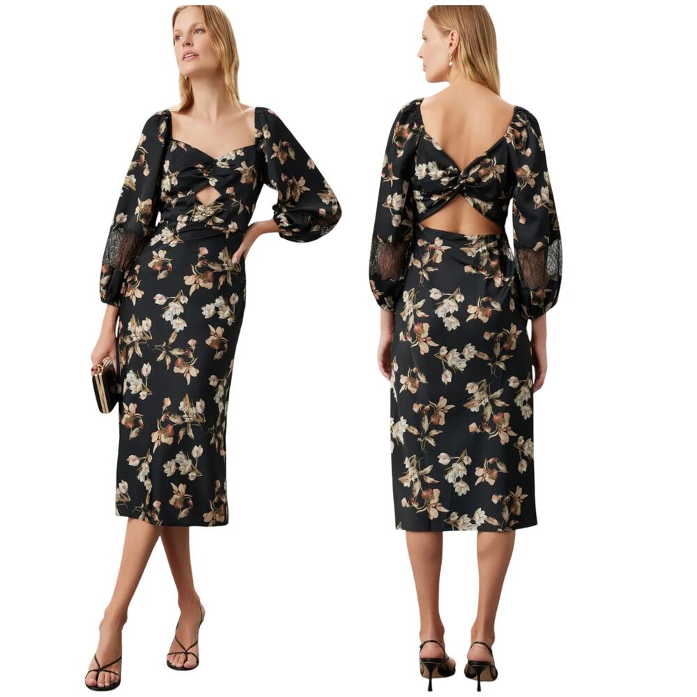 Sachin & Babi NWT Amara Satin Crepe Cut-out Midi Dress Black Venetia Size 0